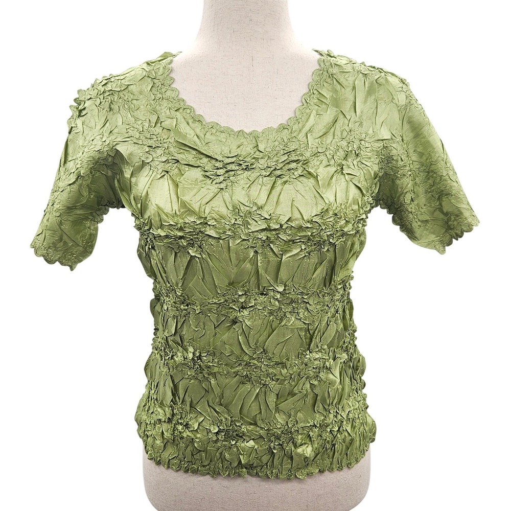 Origami Magic Scarf Lime Green Popcorn Texture Short Sleeve Top One Size